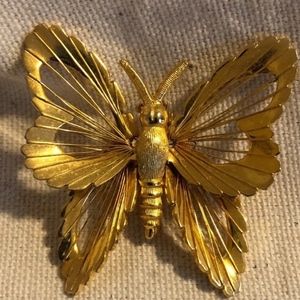 Monet Vintage Gold-Tone Filigree Butterfly Brooch